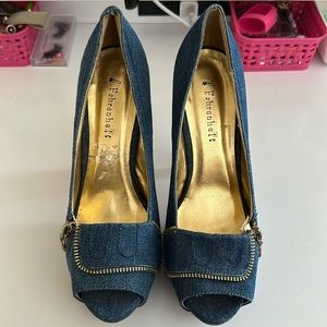 Never worn denim heels